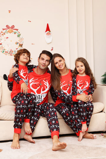 Pijama a juego de la familia navideña Conjunto de pijamas estampados de ciervo rojo negro